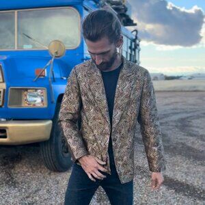 70s Vintage Gold Paisley Coat Unisex Chetta B Evening
